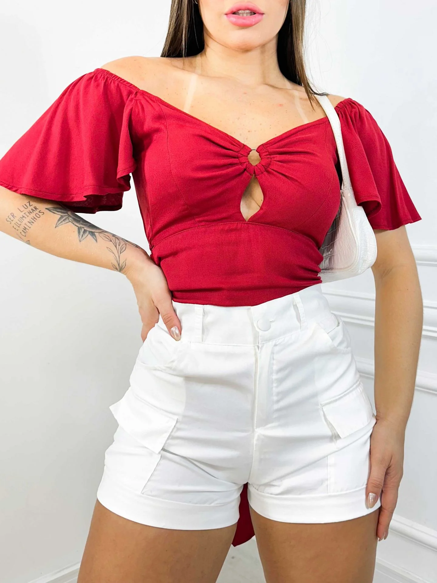Blusa de viscose babado na manga de amarrar atrás - Image 7