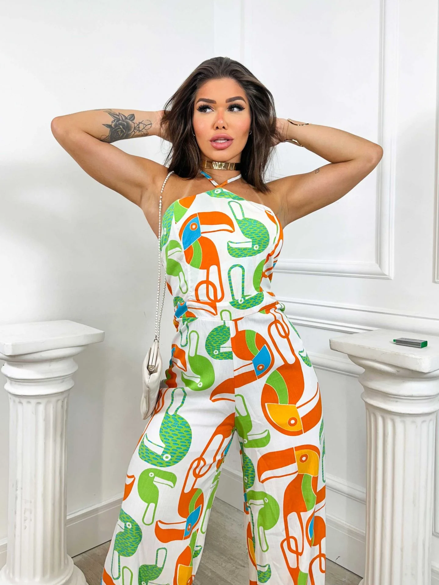 Macacão de viscose frente única com fenda Tucano - BRANCO - Imagem 3