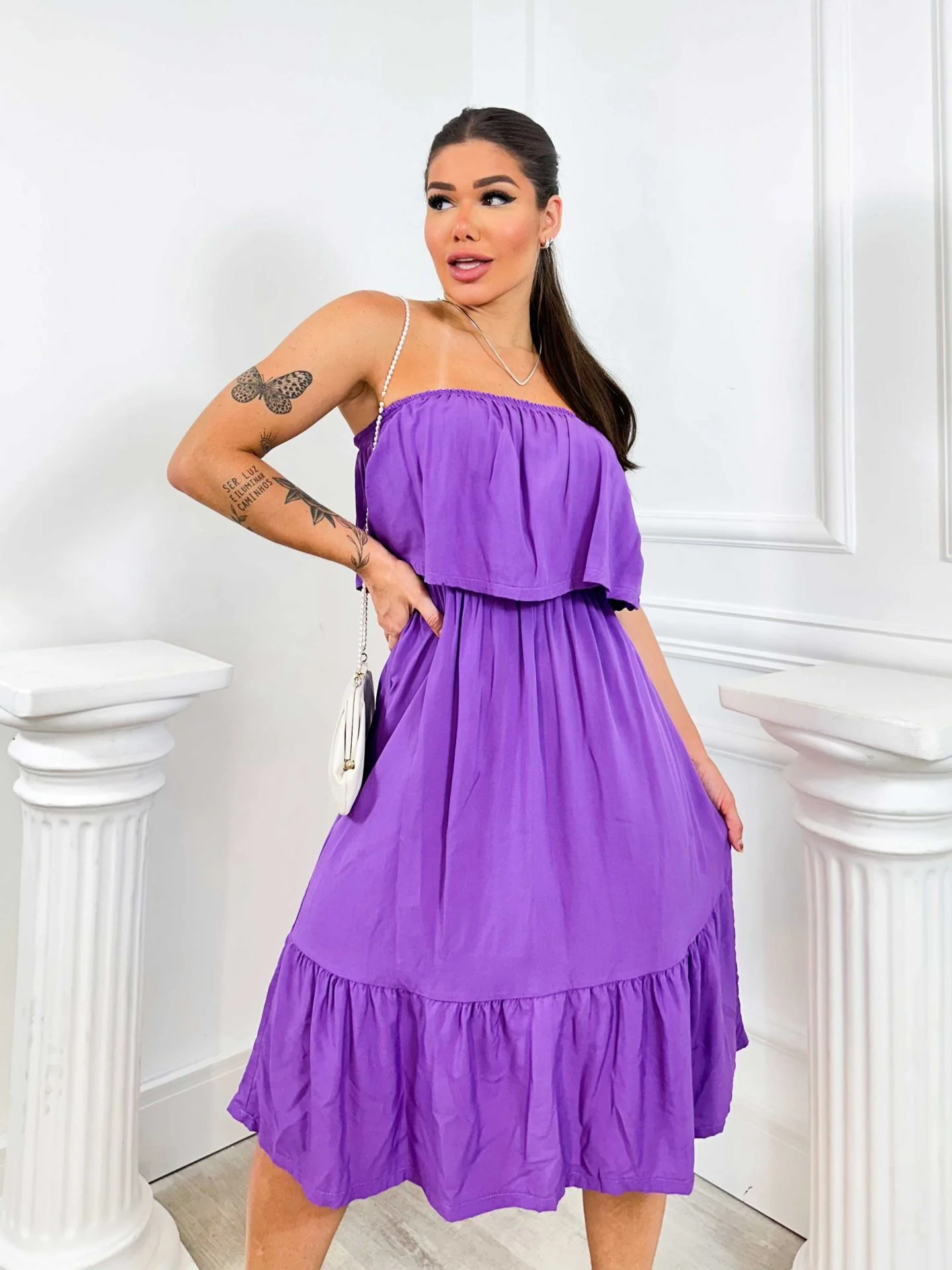 Vestido em viscose com babado - LILAS - Imagem 2