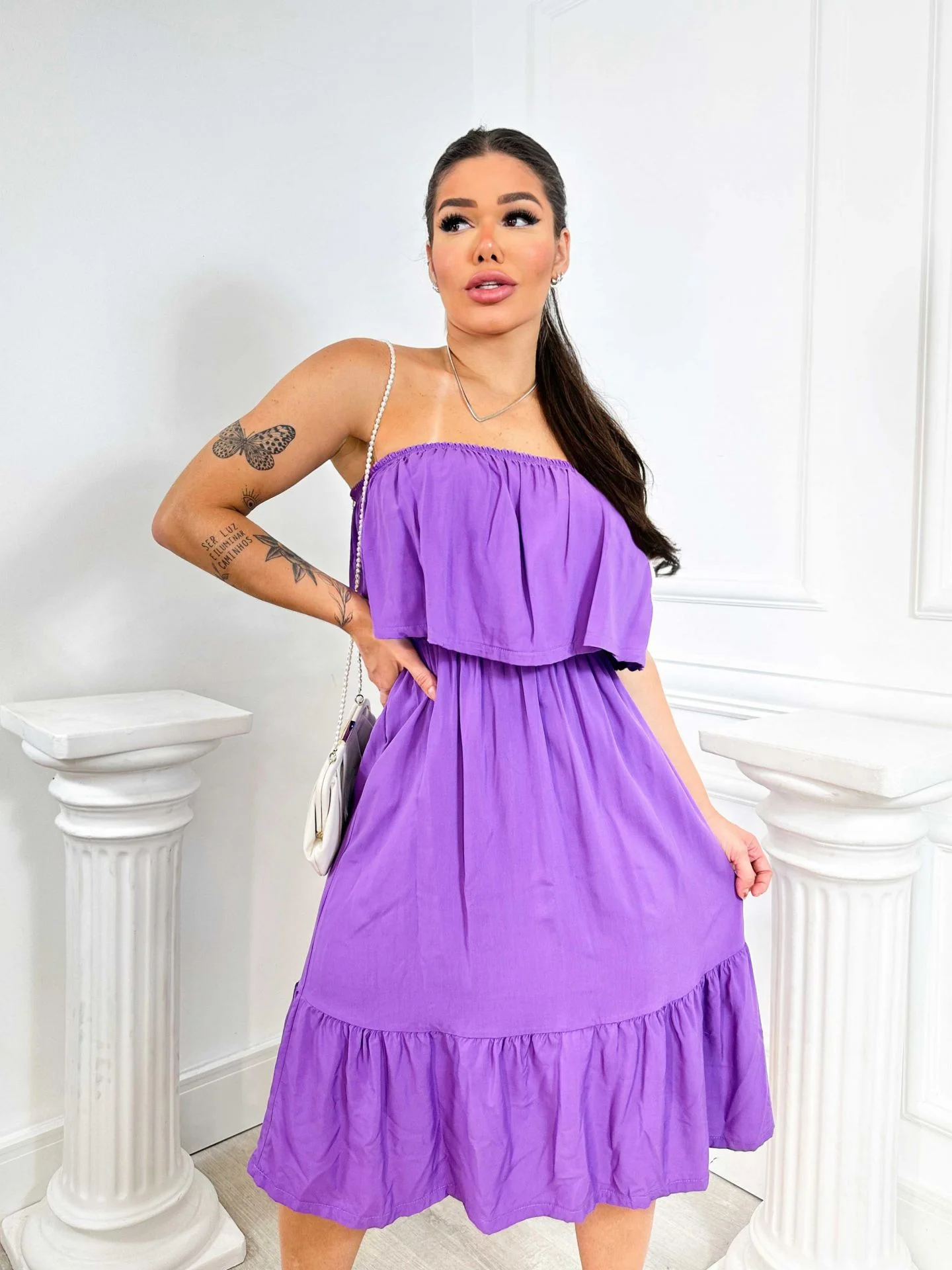 Vestido em viscose com babado - LILAS - Imagem 4