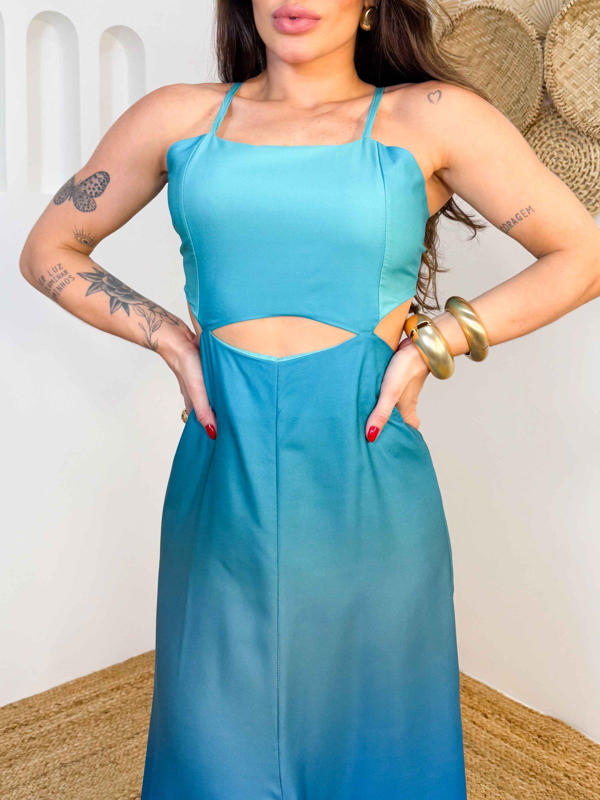 Vestido com abertura na pala cruzado nas costas Degradê - Imagem 4