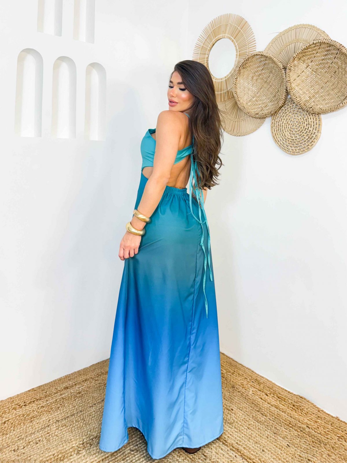 Vestido com abertura na pala cruzado nas costas Degradê - Imagem 3