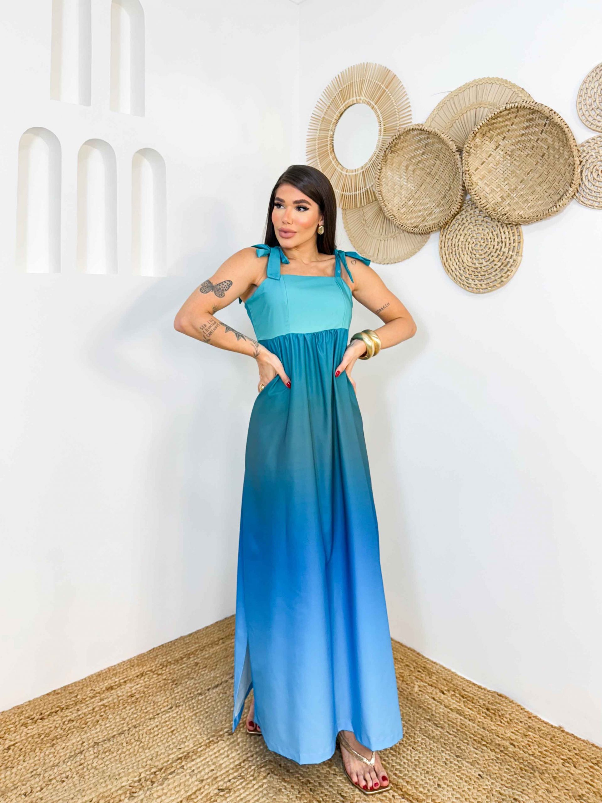 Vestido de amarrar no ombro Degradê