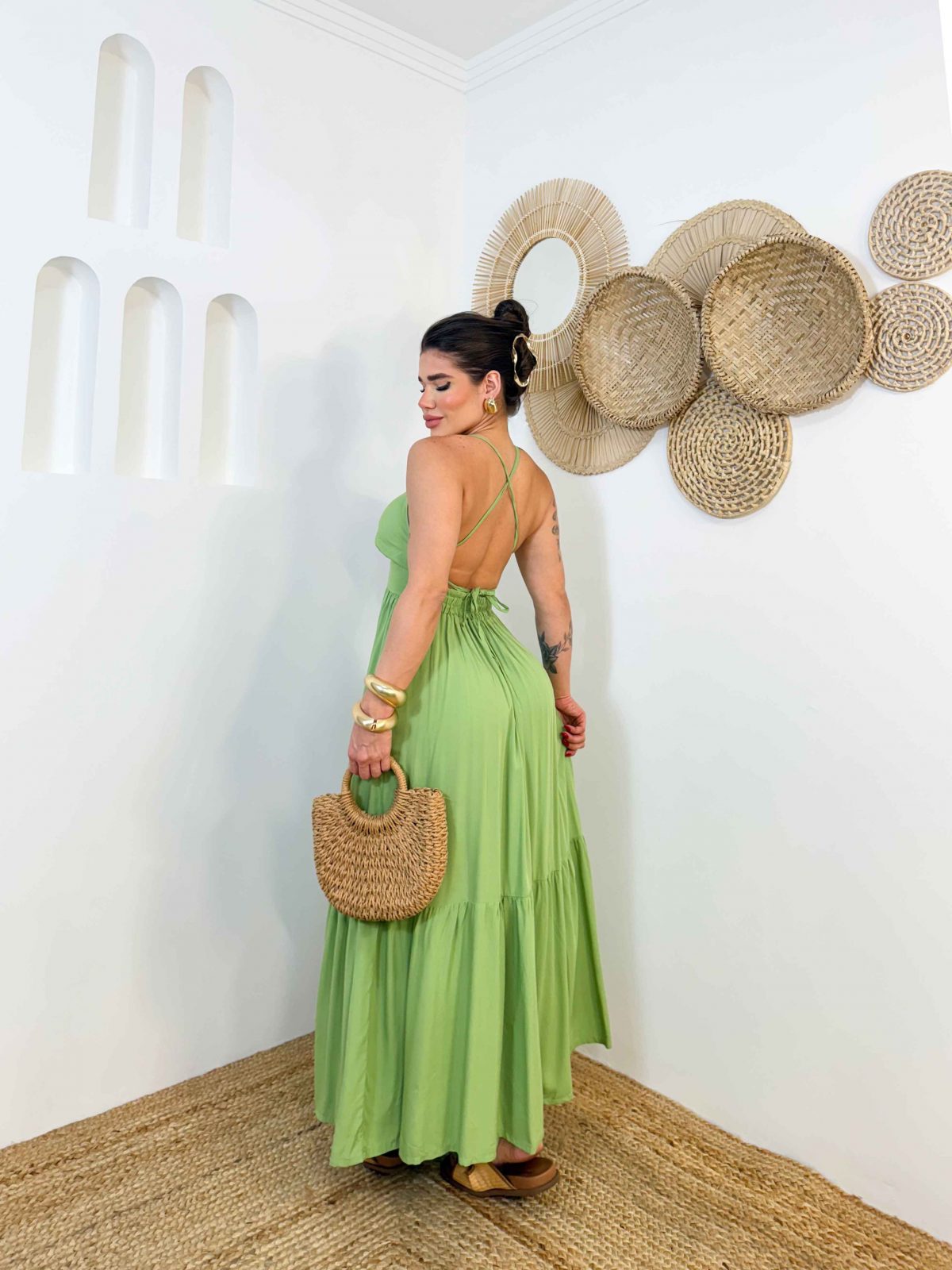 Vestido de alça cruzado nas costas - VERDE - Imagem 2