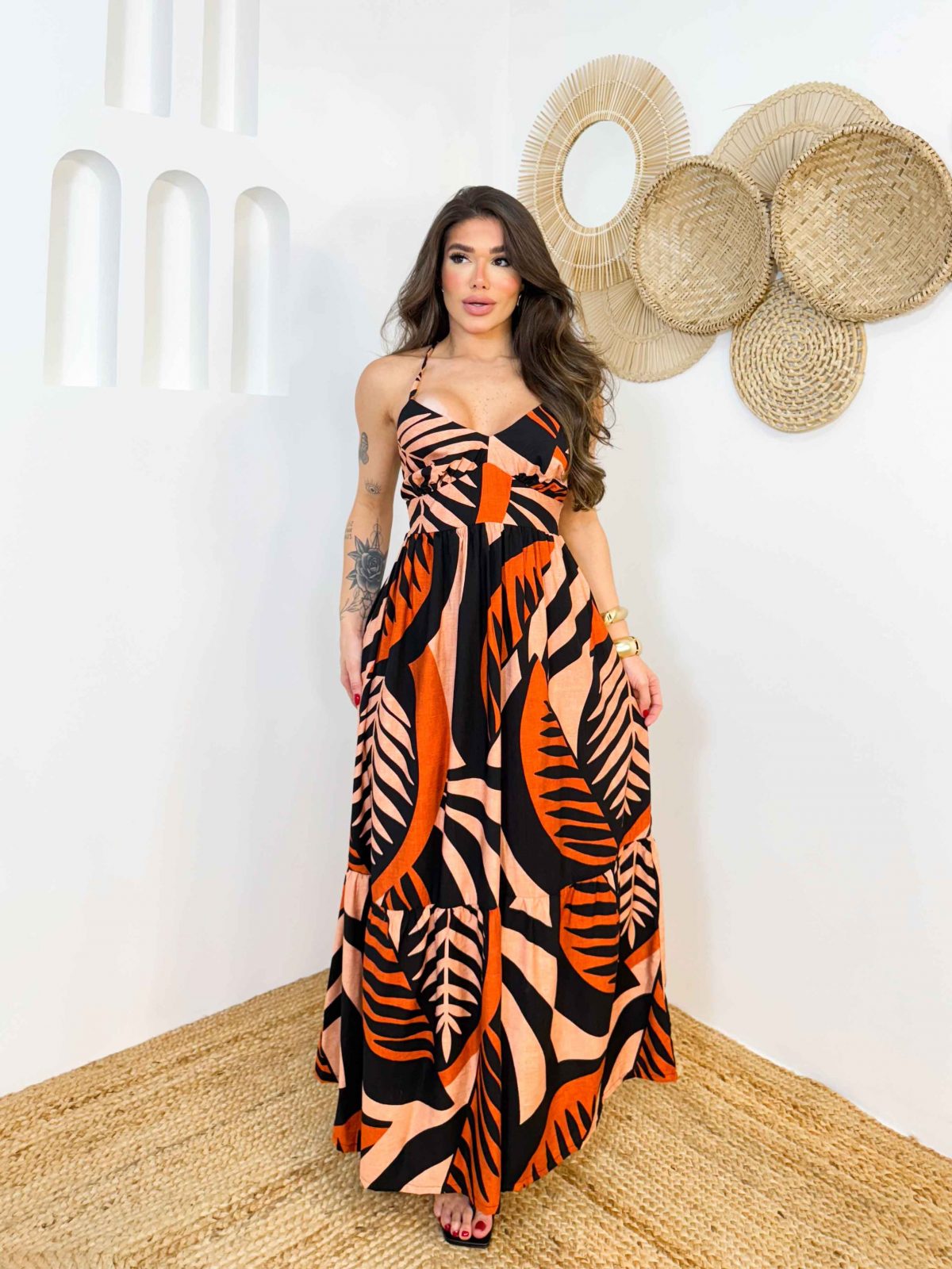 Vestido de alça cruzado nas costasTribos - PRETO - Imagem 4