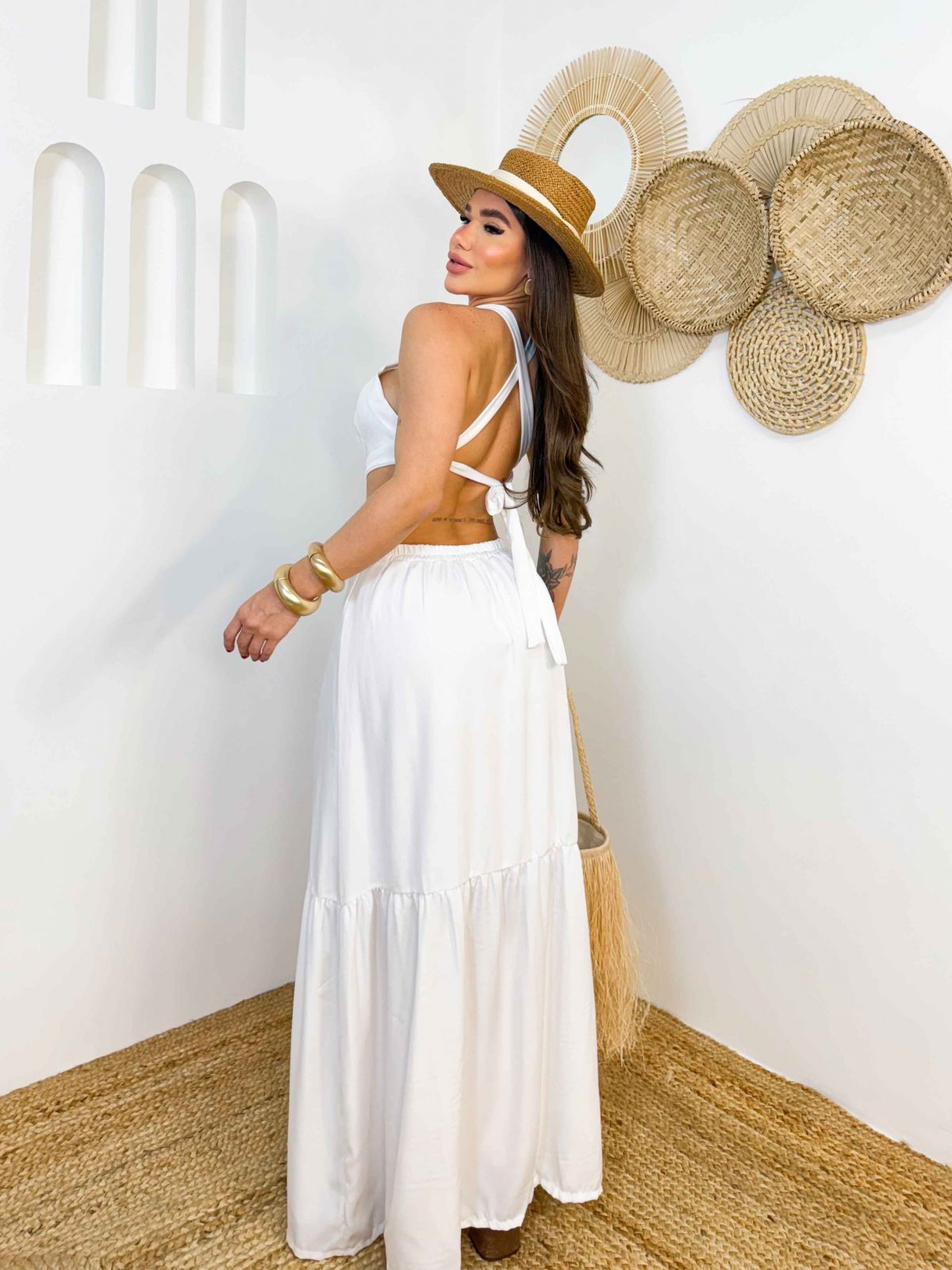 Vestido em duna cruzado nas costas - BRANCO - Imagem 3