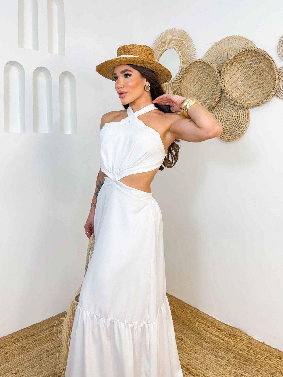 Vestido em duna cruzado nas costas - BRANCO - Imagem 2