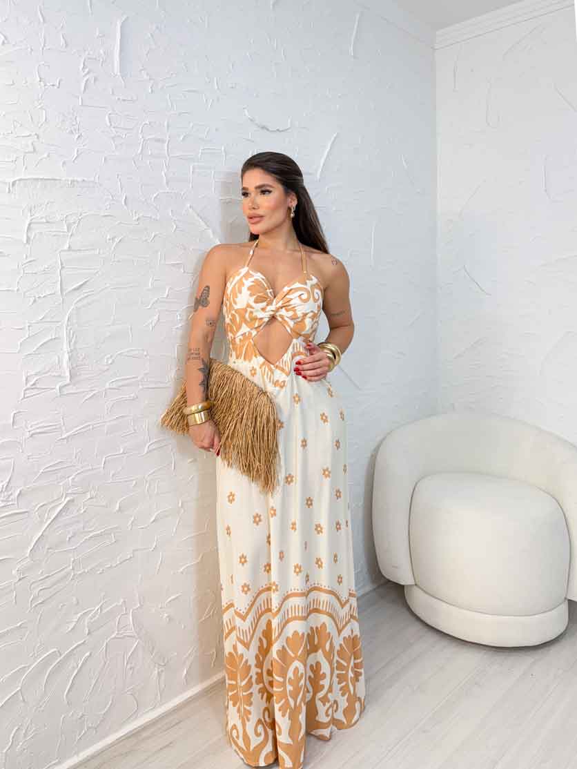 Vestido busto torcido de amarrar nas costas Relax (Veste do 34 ao 46)