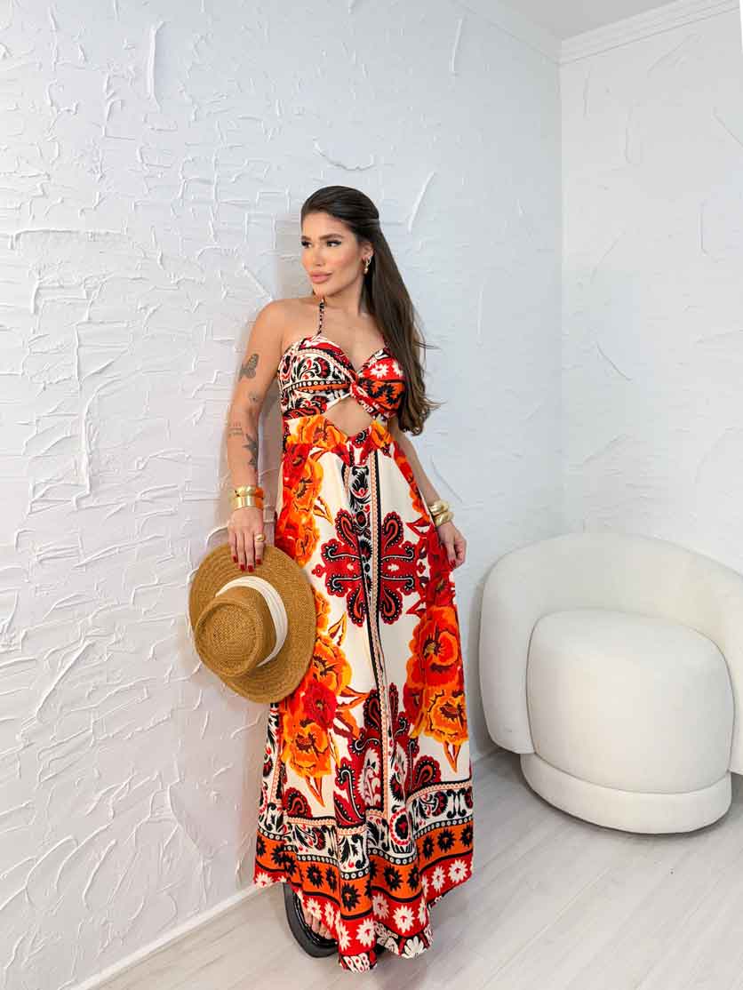 Vestido busto torcido de amarrar nas costas Horizonte (Veste do 34 ao 46)