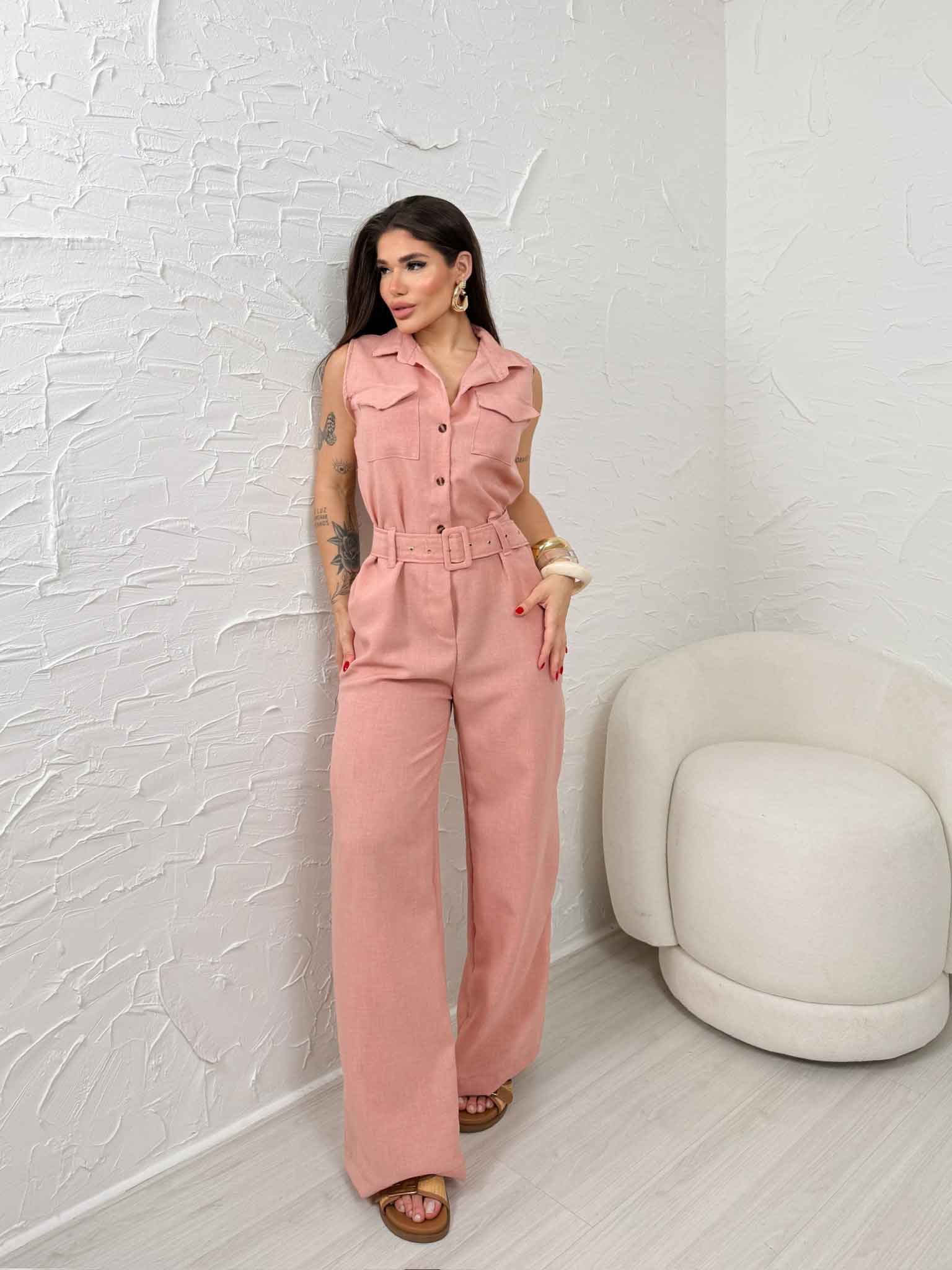 Macacão regata com bolso Linho - ROSE