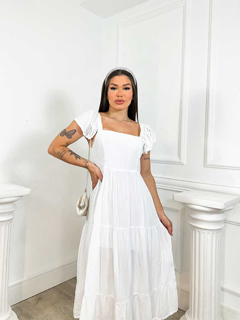 Vestido de alça com babado - BRANCO